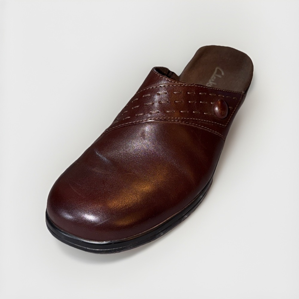 Clarks Women Bluemanor Clogs Size 8.5 M Brown Leather Comfort Classic Casual
